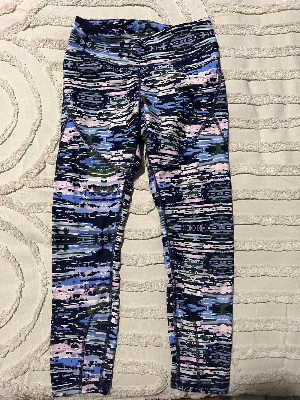 Girls' Patterned Capri Leggings - Blue & Pink